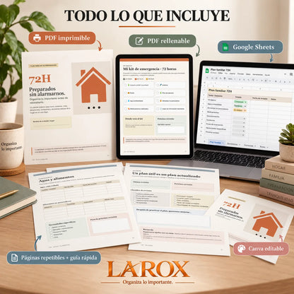 Contenido incluido en 72H: PDF, Google Sheets, Canva y guía