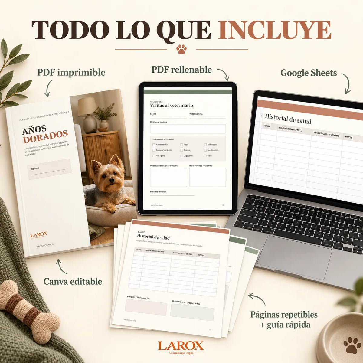 Contenido incluido en AÑOS DORADOS: PDF, Google Sheets, Canva y guía