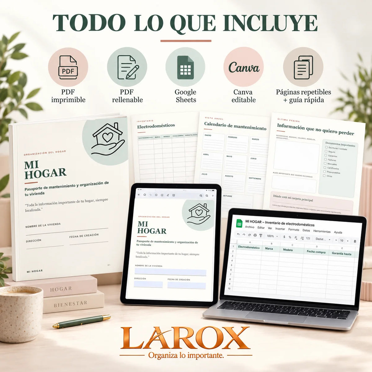 Contenido incluido en MI HOGAR: PDF, Google Sheets, Canva y guía